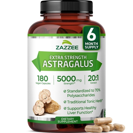 [BRSW2235AUIGYF3O] Zazzee Extra Strength Astragalus Root 20:1 Extract, 70% Polysaccharides, 180 Vegan Capsules, 6 Month Supply, Astragalus Membranaceus, Immune System Support, Non-GMO, Herbal Supplement, Made in the USA