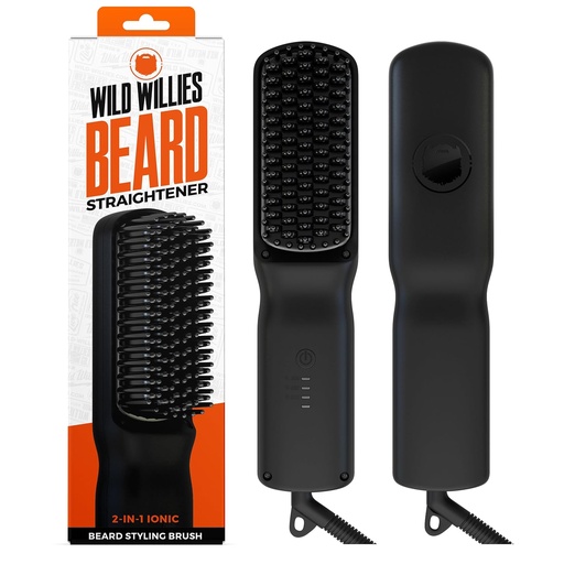 [BRSWYZIDBVYBAG3V] Wild Willies Beard Straightener for Men - 3 Temperature Settings, Tourmaline Ceramic Heated Beard Brush & Hot Comb - Portable, Ionic Technology, Coarse & Curly Hair, 400F - Grooming Tool