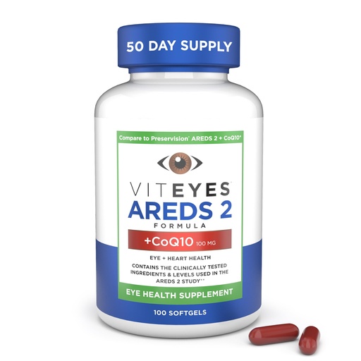 [BRSREZYYCEBQYH3H] Viteyes AREDS 2 + CoQ10 Macular Support, CoQ10, Vitamin E, Vitamin C, Lutein, Zeaxanthin, Zinc, Copper, Heart Health, Eye Doctor Trusted, Manufactured in The USA, 100 Ct