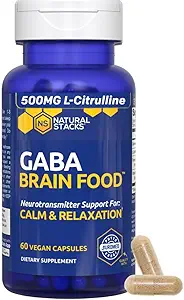 [BRSWGYYOBZYWC3LU] GABA Brain Food - GABA Supplement with L-Citrulline & Grape Seed Extract - Supports Calm & Relaxation - Nighttime Sleep Aid - Supports Production of Gamma Aminobutyric Acid - 60 L-Citrulline Capsules