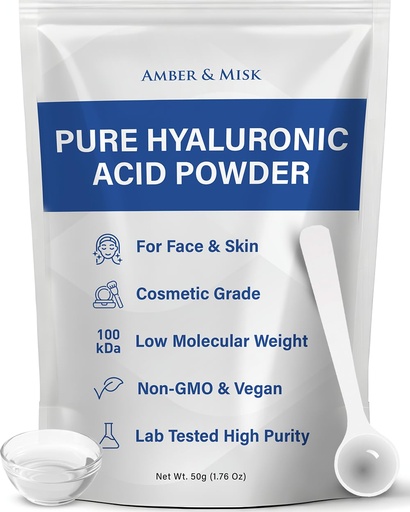 [BRSREEAFBZ4AKYL5] Pure Hyaluronic Acid Powder for Skin & Face - Cosmetic Grade, Low Molecular Weight, DIY Serums for Deep Penetration and Organic Skin & Body Hydration, Acido Hialuronico en Polvo, Includes Scoop (50g)