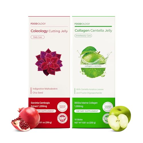 [BRSREAL6CIMA4ETK] FOODOLOGY Stick Jelly Duo: Cutting & Collagen Jelly Set, Dietary Fiber Supplement Set for Weight Management and Skin Hydration, Collagen, Centella Asiatica, Garcinia Cambogia