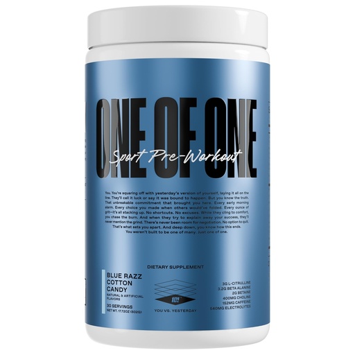 [BRSRABI6C4HQ4FD7] ONE of ONE Sport Pre-Workout – Clean Energy & Focus with NeuroRush™, Gluten Free, No Crash, Boosts Endurance & Strength – Blue Razz Cotton Candy, 30 Servings