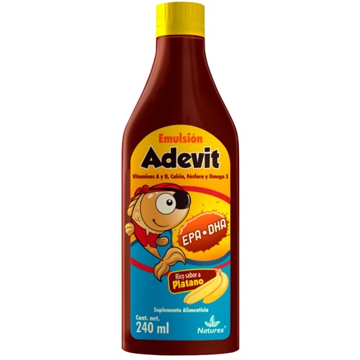[BRSREZI5BYFAYYDB] Cod Liver Oil Liquid (ADEVIT Emulsion) 240ml – Banana Flavor – Rich in Vitamins A, D & E – Immune Support & Bone Health Support for Kids & Adults – Smooth Banana Taste