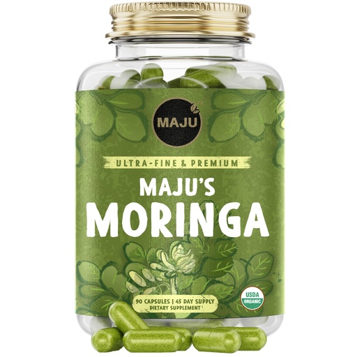 [BRSRMZY6DMNBED3D] Maju Superfoods Organic Moringa Capsules, Oleifera Leaf, Extra-Fine Quality Moringa Leaves, Dried Drumstick Tree Leaves, Organic Moringa Powder Extract Supplement Capsules from Plant (90 ct)