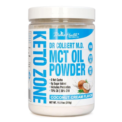 [BRSWGZYODFYB6YDL] Dr. Colbert, MD MCT Oil Powder | Coconut Cream Flavor | by Divine Health | Keto Zone | 75/C8 25/C10 | 0 Net Carbs | 30 Day Supply | 315g