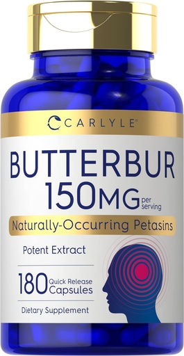 [BRSWGEIBAEBWM33A] Carlyle Butterbur Supplement 150 mg | 180 Capsules | PA Free Root Extract | Petasites Hybridus | Non-GMO and Gluten Free