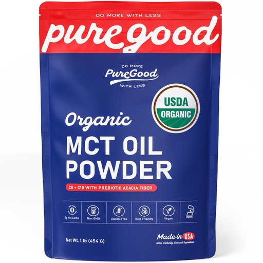 [BRSRGAY6CENQ4A3K] PureGood Organic MCT Oil Powder with Prebiotic Fiber, 1 Pound (16 oz) | C8 & C10 from Coconuts | MCT Oil Coffee Creamer, Unflavored | Non-GMO, Vegan, Kosher, Gluten Free