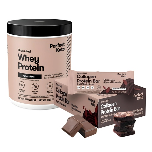 [BRSRGAT3CV5A2DT7] Perfect Keto Snack & Shake Bundle – Almond Butter Brownie Keto Bars (12 ct) + Grass-Fed Whey Protein Isolate Chocolate | Low Net Carbs, No Added Sugar, Gluten Free
