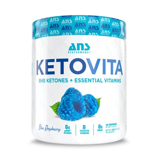 [BRSRGGIBDMMGGEI2] ANS Performance Ketovita Supplement Beta-Hydroxybutyrate Ketones Drink Powder with Zero Sugar and 30 Servings, Boosts Metabolism, Blue Raspberry