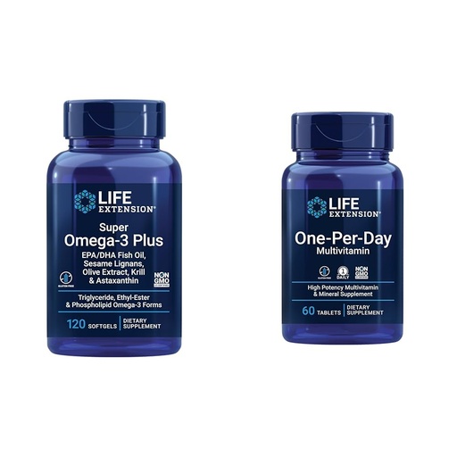 [BRSROBL3DIIB4H3D] Life Extension Super Omega-3 Plus EPA/DHA Fish Oil, Sesame Lignans, Olive Extract & One-Per-Day Multivitamin – Packed with Over 25 Vitamins, Minerals & Plant