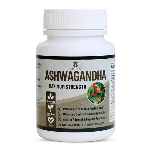 [BRSROGD7BVYGCFL6] AIHIYO Ashwagandha Capsule, Herbal Supplement with MACA Root, Vitamin D2 and Vitamin C, 60 Count