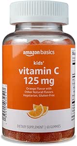 [BRSWGFIZAUFWEHYY]   Basics Kids' Vitamin C 125mg Gummies, Orange, 60 Count, Immune Health, 2 Month Supply (Previously Solimo)