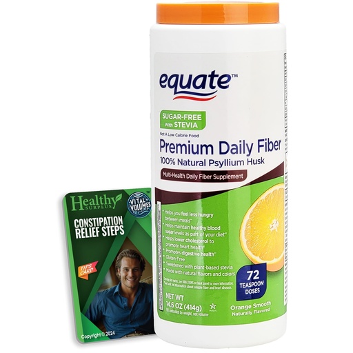 [BRSREED3OV5QOAAU] Equate Premium Daily Fiber Psyllium Husk Sugar-Free with Stevia 14 OZ Over 70 Teaspoon Doses - Orange Flavor and Vital Volumes Constipation Tips Card - Bundle