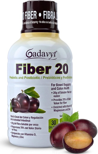 [BRSREAQQBEPAK3A4] Fiber 20 - High Fiber Supplement for Women & Men, 20g Liquid Soluble Fiber/Serving, Prebiotic & Postbiotic Complex + Vitamins A, D3, E & Magnesium, Gut Health, Digestive Health, 16 fl oz