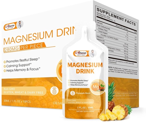 [BRSRAEATAUCWA23F] Magnesium Citrate Liquid Magnesium Drink Oral Solution with Vitamin, Zinc & Sodium Bromelain, Essential Magnesium Supplement Support Immune, Bone Health and Zzz, Pineapple Flavor, 10 Fl Oz