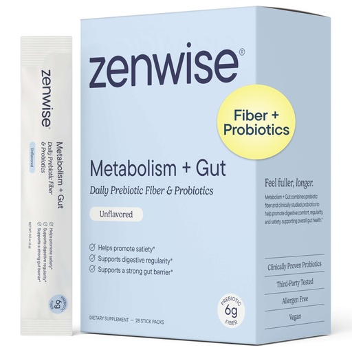 [BRSRGCT6CECW23DA] Zenwise Health Daily Fiber Supplement with Prebiotics to Help Control Appetite and Support Digestive Health - Gut Health Support for Women & Men - 28 Count, Unflavored