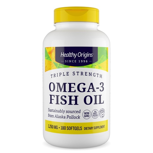 [BRSRABALCUHQGHI3] Healthy Origins Triple Strength Omega 3 Fish Oil 1250mg, 180 Softgels - Wild Alaska Pollock Sourced - High Potency EPA & DHA Fatty Acids Support Heart, Brain & Joint Health