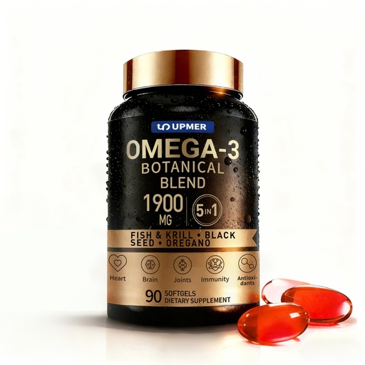 [BRSRGCQLOUDRUA3X] Omega 3 5-in-1 with Krill, Black Seed Oil & Oregano,1900 mg per Serving with EPA, DHA, CoQ10, Astaxanthin, Vitamins D3 & E | Heart, Brain & Joint Support | 60 Softgels