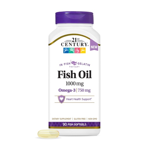 [BRSRGCY7OAIBMAL3] 21st Century Fish Oil 1000mg Softgels Omega-3 EPA & DHA for Heart & Cardiovascular Health | Gluten Free, Non-GMO | Fish Gelatin - No Pork Gelatin | 90 Count