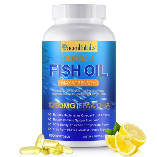 [BRSRGHYZA57B6EL3] Omega 3 Fish Oil - Fatty Acids-Supplement | Fish Oil Supplements for Women & Men 1280mg Per Serving, Support Heart, Brain, Eyes, Muscle & Joint Health | EPA DHA Supplement – 120 Softgels
