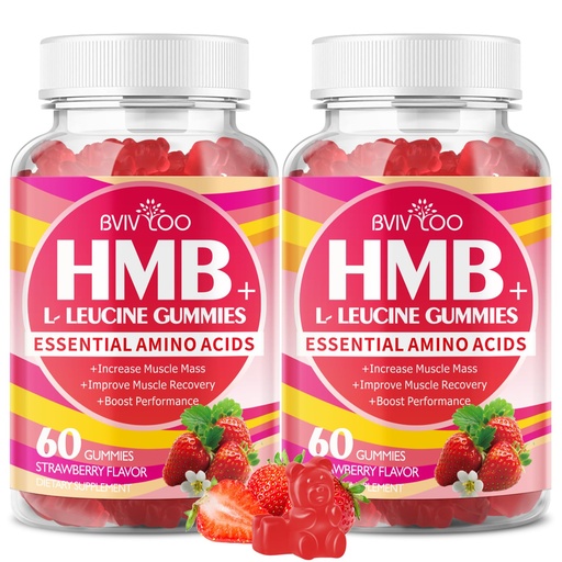 [BRSREZY7DING2F3P] HMB and L-Leucine Gummies - 3000mg Combined HMB & L-Leucine per Serving. for Muscle Growth, Muscle Relief & Fast Recovery. Sugar-Free, Strawberry, 120 Gummies