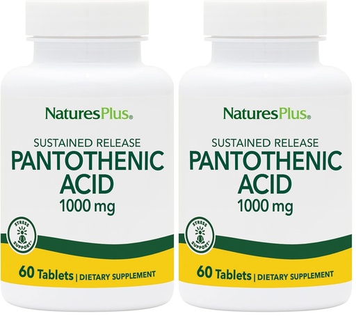 [BRSRGFIFAR4BYA33] NaturesPlus Pantothenic Acid, Sustained Release - 1000 mg, 60 Tablets - High-Potency Vitamin B5 Supplement - Vegetarian, Gluten Free - 60 Servings (Pack of 2)