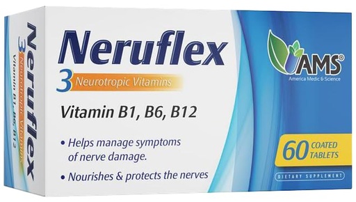 [BRSREYLRAUAR6AD5] America Medic & Science NeruFlex 60ct – Nerve Support Supplement with Essential B-Vitamins – Supports Nervous System Health & Energy Production – 60 Tablets