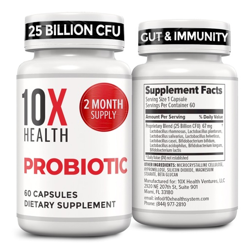 [BRSRAZYTCIJR6GTP] 10X Health Probiotics for Men - 60 Capsules Immune Support Supplement & Probiotics for Digestive Health with Lactobacillus Rhamnosus, Acidophilus & Bifidobacterium Probiotic for Gut Health