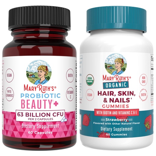 [BRSRMFTQOIIAYD35] MaryRuth's Probiotic Beauty+ Capsules & Hair, Skin, & Nails Gummies (Strawberry) | B Corp Certified, Clean Label Project Verified® | Sugar-Free, Vegan, Non-GMO | Beauty | Skin, Hair & Nail Support