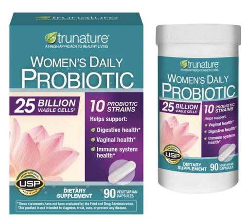 [BRSRGCD5O4BROFLP] TruesNature Women's Daily Probiotic, 25 Billion Viable Cells, 90 Vegetarian Capsules, 10 Probiotic Strains, Supports Vaginal, Digestive, Immune Health