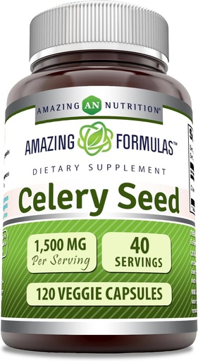 [BRSWYBIHAUBRGEQV] Amazing Formulas Selleri Seed Extract Supplement | 1500 Mg per Serving | 120 Veggie kapslid | Non-GMO | Gluteenivaba | Valmistatud USAs