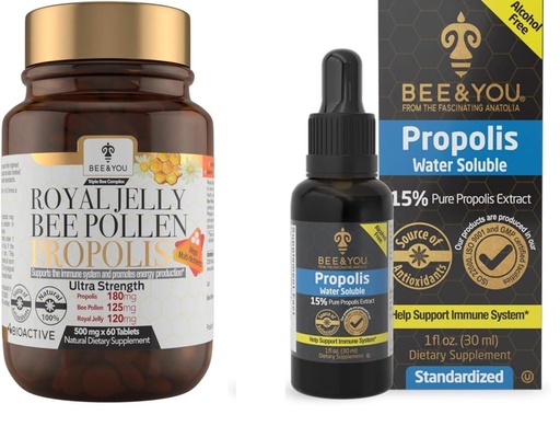 [BRSROAYNAAMAGYA2] BEE and You Bundle, Royal Jelly and Pure Propolis Extract, 100% Natural Superfood, Immune Support Supplement, Antioxidants, Keto, Paleo, Gluten-Free