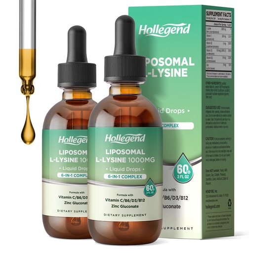 [BRSREHA7OYOQ2FY2] Liposomal L-lysine 1000MG Liquid Drops, Lysine Supplement for Women & Kids with Vitamin C, B6, D3, B12 & Zinc Gluconate, Skin & Lip Health, Immune & Collagen Production Support, Lemon Flavor, 4 fl oz