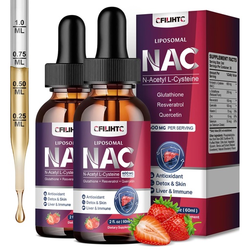[BRSREFL7CQMQEFA6] Liposomal Liquid NAC Supplement N-Acetyl Cysteine Drops, N Acetyl Cysteine 600mg with Glutathione, Resveratrol & Zinc for Adults & Kids Liver Lung Antioxidant Immune & Skin Health, Strawberry 4 Fl Oz