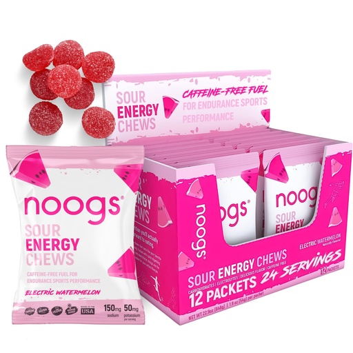 [BRSRAGDQDF5A4CDV] Sour Energy Chews, Electric Watermelon Electrolyte Energy Gummies, Sour Candy Flavored Alternative to Running Gels, Vegan, Gluten Free & Caffeine Free, 12 Pack
