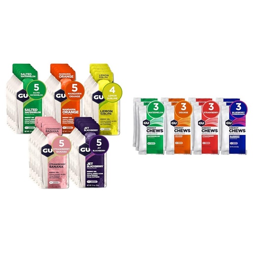 [BRSRAY33CAIWYYLB] GU Energy Gel 24-Count Variety Pack and GU Energy Chews 12-Pack Variety Bundle with Amino Acids and Electrolytes