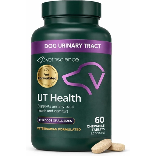 [BRSWIYQLDMNAME3A] VetriScience Quick Action UT Health Chewable Tablets, UT Strength STAT Supplement for Dogs, Cranberry, Uva Ursi, and Chanca Piedra to Soothe Urinary Tract Discomfort, Smoke, 90 Count