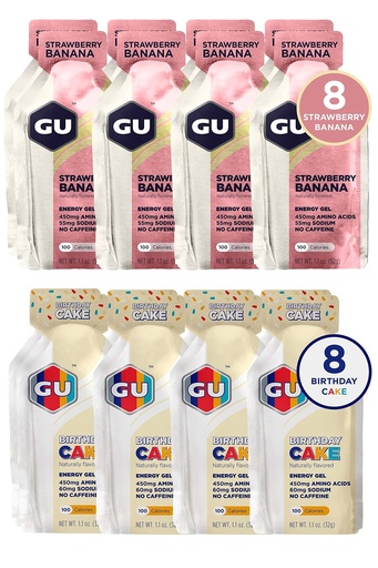 [BRSW2ZILCQOQOYL7] GU Energy Original Sports Nutrition Variety Pack: 8 Strawberry Banana + 8 Birthday Cake (16 Packets Total)