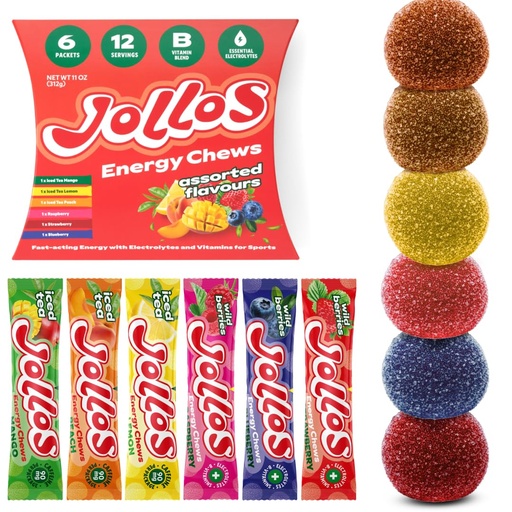 [BRSRGATRCQIGKDI2] Energy Chews Assorted Flavors Variety Pack – Fast Acting Energy + Electrolytes + B Vitamins – Mixed Fruit & Iced Tea Flavors – Vegan, Gluten Free, No Artificial Flavors – 6 Count