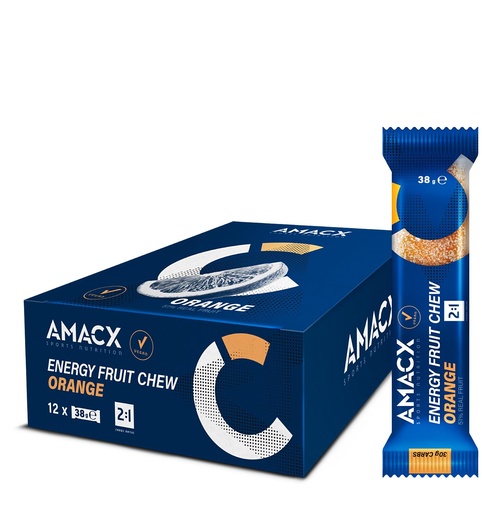 [BRSRO2YYC4HAOHTD] AMACX Fruit Chew Energy Bar – High Carb Running Fuel – 12 x 38g – Electrolyte Chews for Endurance Sports with 51% Fruit – Vegan, Gluten & Lactose-Free – Sports Nutrition Running Chews (12 Pack, Orange)