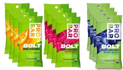 [BRSWIGAPAR4RUH3A] Probar Bolt Organic Energy Chews Set Mixed Berry, Orange and Raspberry - Four of Each Flavor, Box of 12
