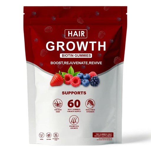 [BRSREHT3O4CRA3A4] Hair Growth Gummies for Black Women, with Biotin-Silica Complex (5000mcg Biotin) & Vitamin D (30mcg), Supports Hair, Skin & Nail Health, Non-GMO, 60 Gummies