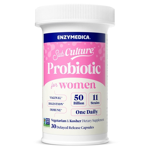 [BRSRAGTQPIIGYFLK] Enzymedica SubCulture Probiotic Supplement for Women - Women's Probiotic for Vaginal & Urinary Health Support, 50 Billion CFU, Supports Immune & Gut Health, Microbiome Balance, Vegetarian - 30 Caps