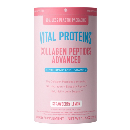 [BRSRAY3QCN4AKYDA] Vital Proteins Collagen Peptides Advanced, Hydrolyzed Peptides with Hyaluronic Acid and Vitamin C - Strawberry Lemon Flavor Powder, 10.5oz