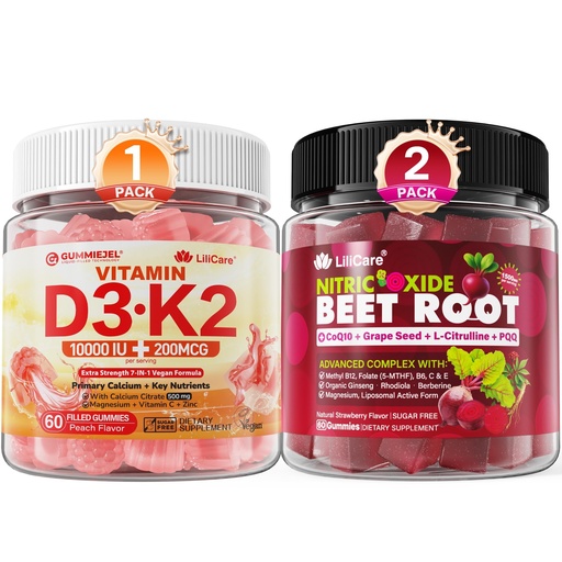 [BRSRGCYZOF6GOCD5] LILICARE Vitamin D3 K2 Gummies 5000IU / 10,000 IU with 500mg Calcium + Beet Root Gummies