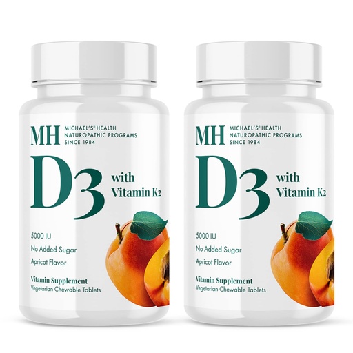 [BRSWYBIKPIJRQ332] Michael's Health Naturopathic Programs Vitamin D3 with K2 - 90 Chewable Tablets, Pack of 2 - Apricot Flavor - Skeletal & Immune System Support - No Added Sugar - Vegetarian - 180 Total Servings