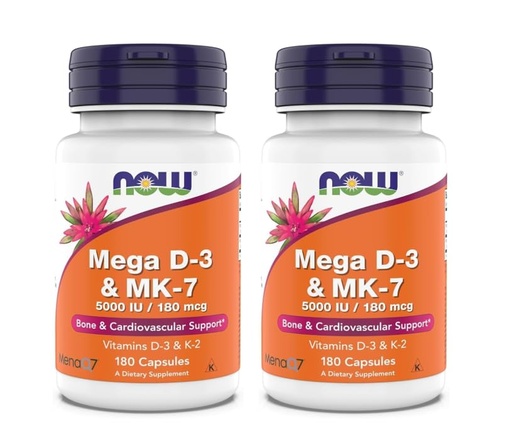 [BRSREBL7BEGWYAI3] Now Supplements, Mega D-3 & MK-7, 5000 IU / 180 mcg, Bone & Cardiovascular Support*, Vitamins K-3 & K-2, 180 Capsules (Pack of 2)