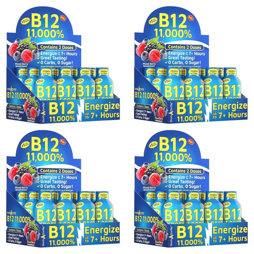 [BRSWYBQTBYHQ2GT2] Grado A Calidad, B12 Mixed Berry Flavor, Hasta 7+ Horas de Energía, 1.93 Fl Oz, 48 Cuenta