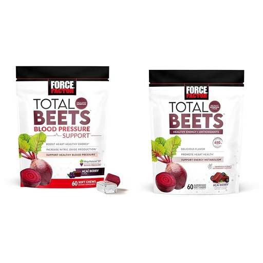 [BRSROAIKB56QYH35] Force Factor Total Beets Blood Pressure Support Supplements with Beet Powder & Total Beets Soft Chews with Beetroot
